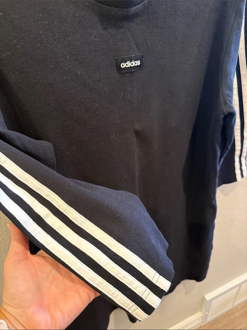 adidas Black T-Shirt dress with White 3-Stripe 3/4 length Sleeves - Picture 5 of 6